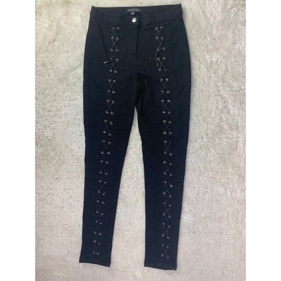 Parisian Size 6 Womens Jeans Laced Front Stretch Black Mid Rise Skinny - Picture 1 of 4